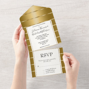 Chic Gold Ribbon Wedding All In One Einladung