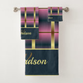 Chic Gold, Rosa und Marine Checked Mit Monogramm Badhandtuch Set (Insitu)
