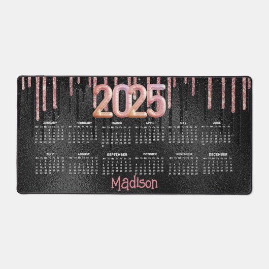 Chic gold Rosenschwarzen Tropfen Monogramm 2025 Ka Schreibtischunterlage (Vorderseite)