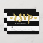 Chic Gold | RSVP-Karte mit feinem schwarzem Streif RSVP Karte (Vorne/Hinten)