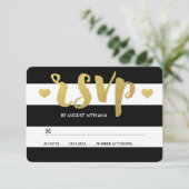 Chic Gold | RSVP-Karte mit feinem schwarzem Streif RSVP Karte (Stehend Vorderseite)