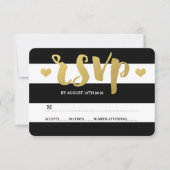 Chic Gold | RSVP-Karte mit feinem schwarzem Streif RSVP Karte (Vorderseite)