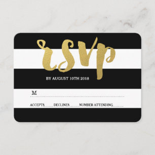 Chic Gold   RSVP-Karte mit feinem schwarzem Streif RSVP Karte