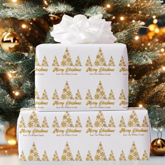 Chic Gold Schneeflocken Frohe Weihnachtsbaum Custo Geschenkpapier