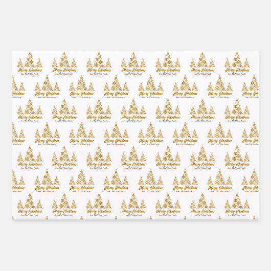 Chic Gold Schneeflocken Frohe Weihnachtsbaum Custo Geschenkpapier Set (Vorderseite)