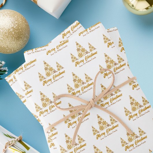 Chic Gold Schneeflocken Frohe Weihnachtsbaum Custo Geschenkpapier Set