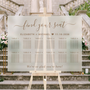 Chic Gold Schrift 12 Tisch Hochzeitssitzplan Frost Acrylschild