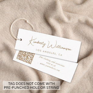Chic Gold Schrift QR Code Weiße Kleidung Anhänger  Mini Visitenkarte