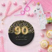Chic Gold Schwarz Leopardendruck 90. Geburtstag Pappteller (Party)