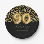 Chic Gold Schwarz Leopardendruck 90. Geburtstag Pappteller (Vorderseite)