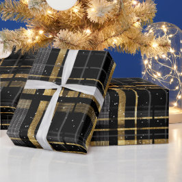 Chic Gold Schwarz Luxus-Onyx-Karomuster Geschenkpapier
