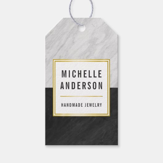 Chic Gold Schwarz und Weiß Marmor Handgefertigte S Geschenkanhänger (Vorderseite)