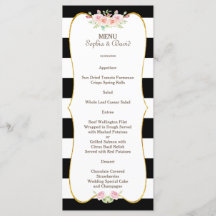 Chic Gold Schwarz-weiß Stripes Blume Hochzeitsmenü