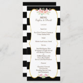 Chic Gold Schwarz-weiß Stripes Blume Hochzeitsmenü Menükarte (Vorne/Hinten)
