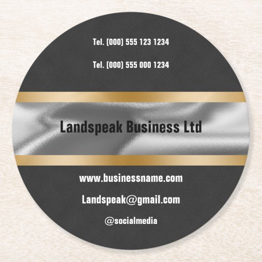 Chic Gold Schwarze Wildleder Werbung für Unternehm Runder Pappuntersetzer (Vorderseite)