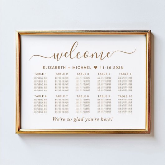 Chic Gold Script 10 Tabelle Seating Chart Poster