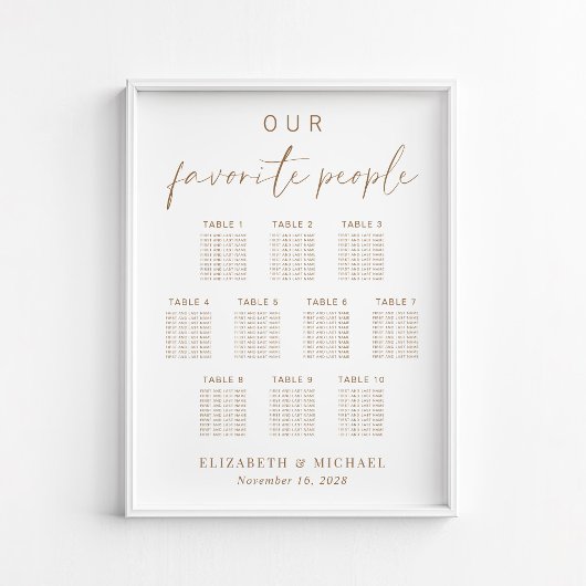 Chic Gold Script 10 Tisch Hochzeit Sitzplan Poster