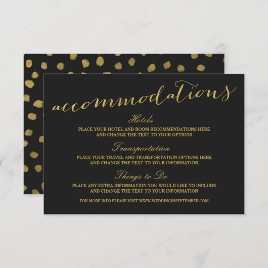 Chic Gold Script Accommodation Card Begleitkarte (Vorne/Hinten)