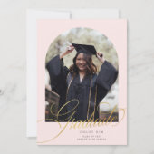 Chic Gold Script Arch Blush Pink Abschluss Foto Ankündigung (Vorderseite)