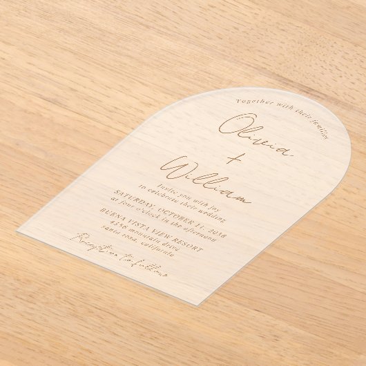 Chic Gold Script Arch Wedding Mattiert Acryleinladungen (Ablage )