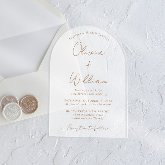 Chic Gold Script Arch Wedding Mattiert Acryleinladungen