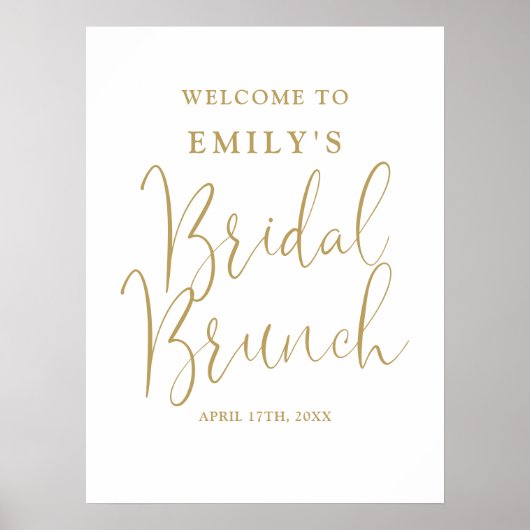 Chic Gold Script Bridal Brunch Begrüßungszeichen Poster (Vorne)