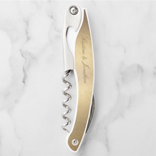 Chic Gold Script Calligraphy Shiny Gold Wedding Kellnermesser (Vorderseite)