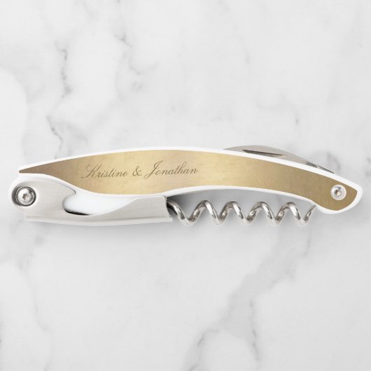 Chic Gold Script Calligraphy Shiny Gold Wedding Kellnermesser (Vorderseite)