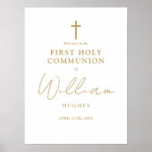 Chic Gold Script Erste heilige Kommune Willkommens Poster (Vorne)