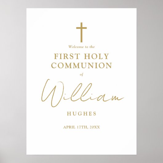 Chic Gold Script Erste heilige Kommune Willkommens Poster (Vorne)
