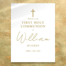 Chic Gold Script Erste heilige Kommune Willkommens Poster