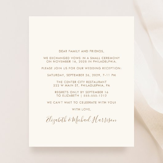 Chic Gold Script Foto Hochzeitsempfang Einladung