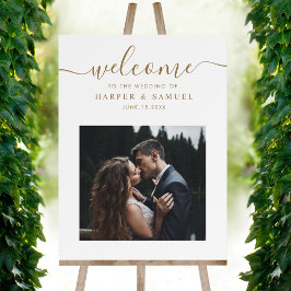 Chic Gold Script Foto Wedding Willkommenszeichen Poster