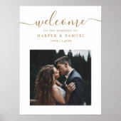 Chic Gold Script Foto Wedding Willkommenszeichen Poster (Vorne)