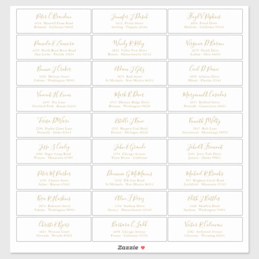 Chic Gold Script Guest Names Adressenaufkleber Aufkleber (Blatt)