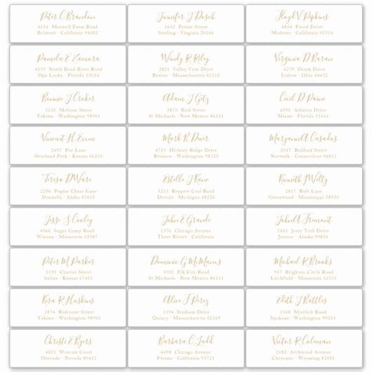 Chic Gold Script Guest Names Adressenaufkleber Aufkleber (Vorderseite)