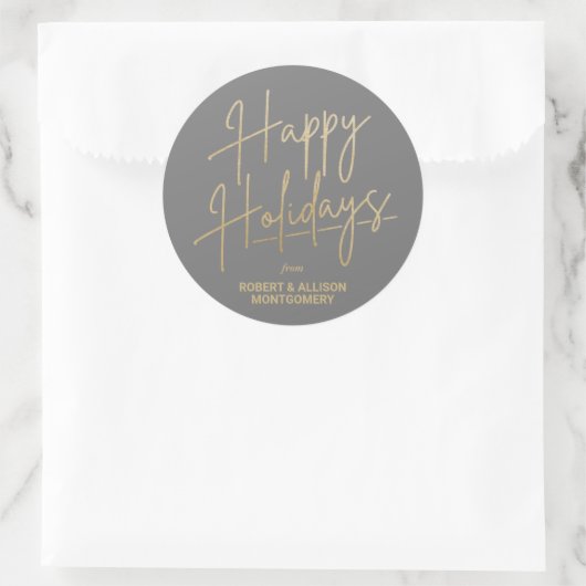 Chic Gold Script Happy Holidays Grey Runder Aufkleber (Tasche)