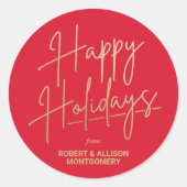 Chic Gold Script Happy Holidays Red Runder Aufkleber (Vorderseite)