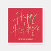 Chic Gold Script Happy Holidays Red Serviette (Vorderseite)