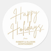 Chic Gold Script Happy Holidays White Runder Aufkleber (Vorderseite)