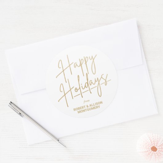 Chic Gold Script Happy Holidays White Runder Aufkleber (Umschlag)