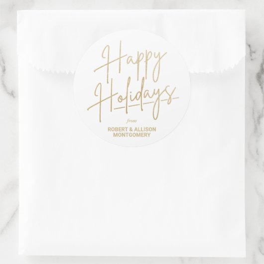 Chic Gold Script Happy Holidays White Runder Aufkleber (Tasche)