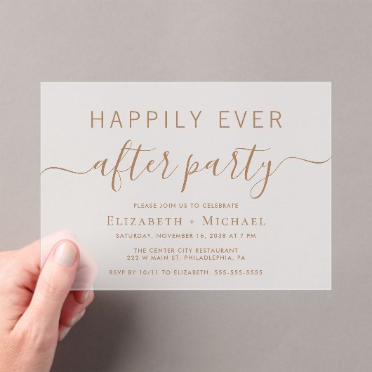 Chic Gold Script Hochzeit nach dem Party Mattiert Acryleinladungen (Insitu (Handheld))