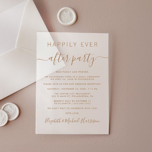 Chic Gold Script Hochzeitsempfang Mattiert Acryleinladungen