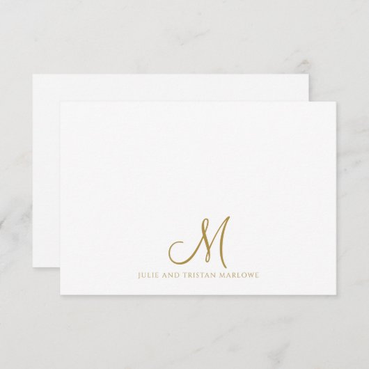 Chic Gold Script Initial Couples Monogram Mitteilungskarte (Vorne/Hinten)