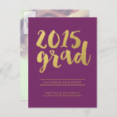 Chic Gold Script | Lila Foto Postkarte (Vorne/Hinten)