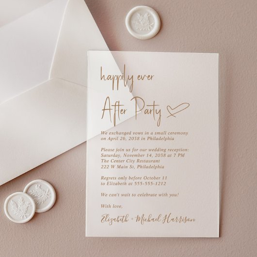 Chic Gold Script Mattiert Hochzeitsempfang Acryleinladungen