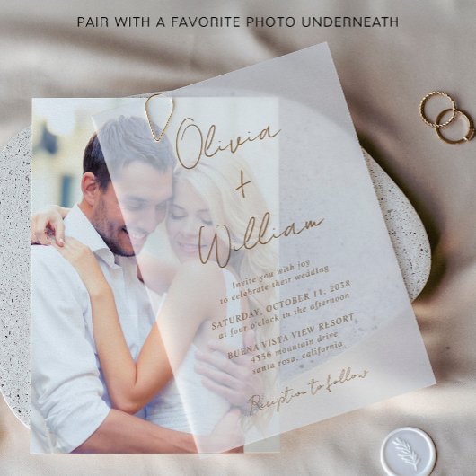 Chic Gold Script Minimalistisch Wedding Pergament Einladungen