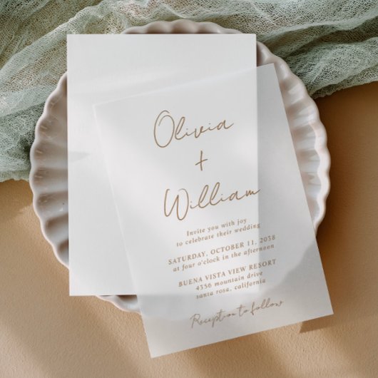 Chic Gold Script Minimalistisch Wedding Pergament Einladungen