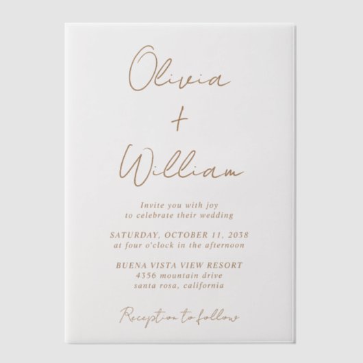 Chic Gold Script Minimalistisch Wedding Pergament Einladungen (Vorderseite)